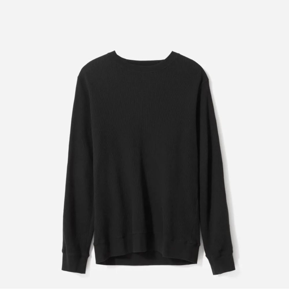 Everlane Mens 100% Cotton THE WAFFLE LONG-SLEEVE CREW TEE. Size XL. BLACK